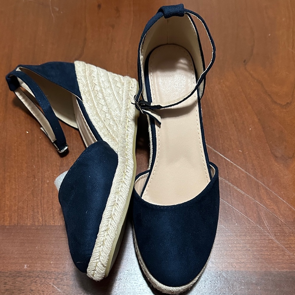 SHEIN Navy Espadrille Wedge Ankle-Strap Sandals